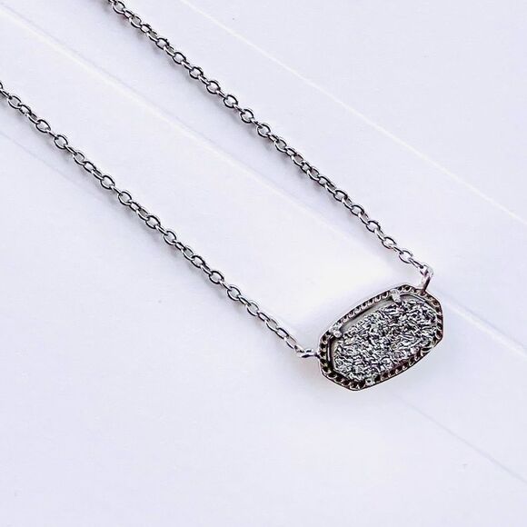Kendra Scott Elisa Platinum Drusy Pendant Silver Necklace - Picture 7 of 14